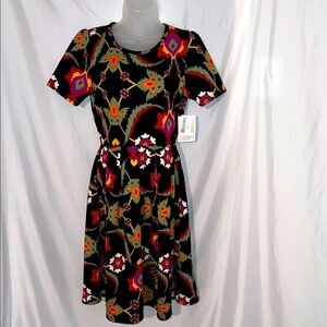 NWT LuLaRoe Amelia Dress Black with Multi-color Floral Design Size Small
